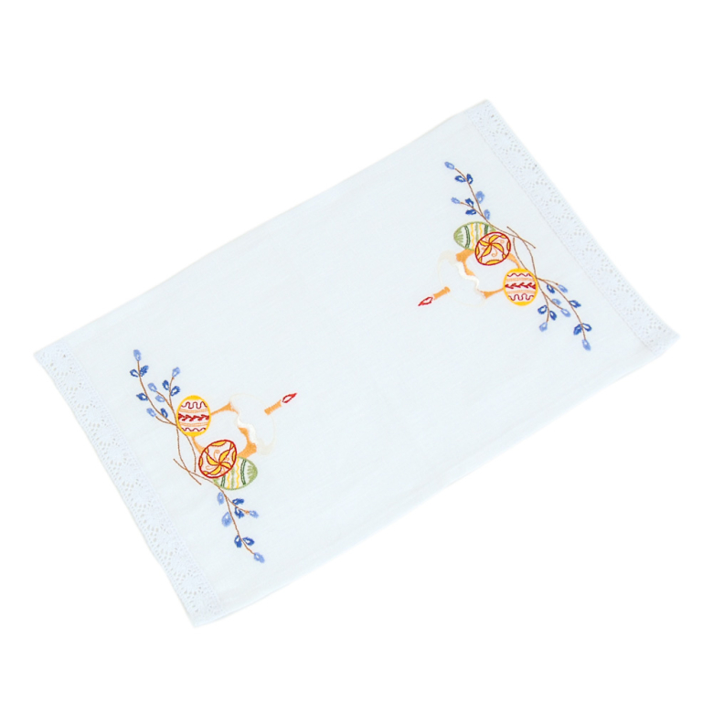 Серветка до Великодня Паска зі свічкою 37*25см з мереживом (білий льон) Фото № - 2