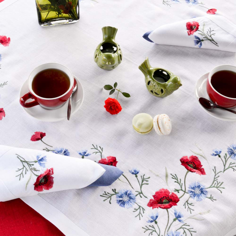 Серветка Маки з волошками 90х90 (білий льон) Фото № - 3