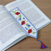Закладка для книжки Маки з волошками синя (білий льон) Фото № - 2