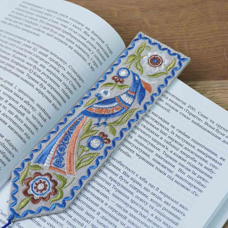 Закладка для книжки Птах сині (сірий льон) Фото № - 4