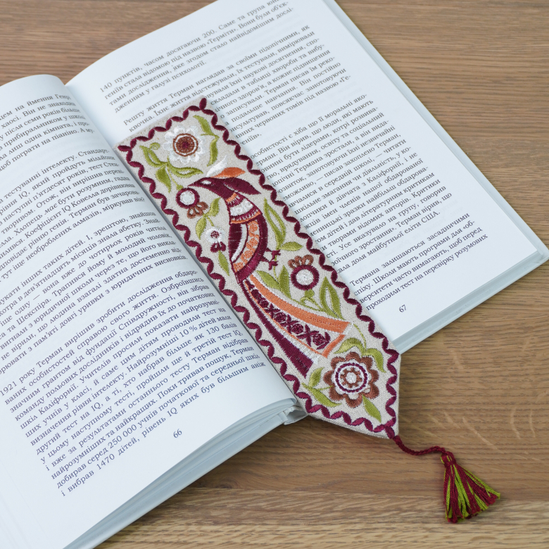 Закладка для книжки Птах бордо (сірий льон) Фото № - 2