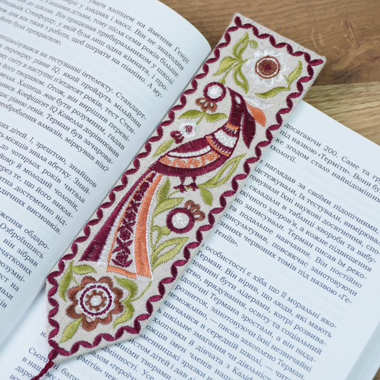 Закладка для книжки Птах бордо (сірий льон) Фото № - 4